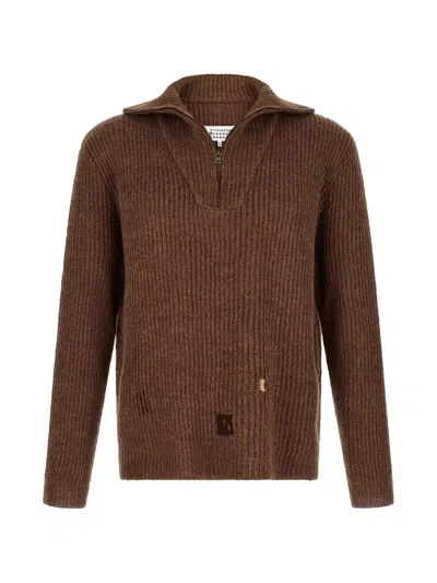 Maison Margiela Ribbed Wool And Linen-blend Jumper In Purple