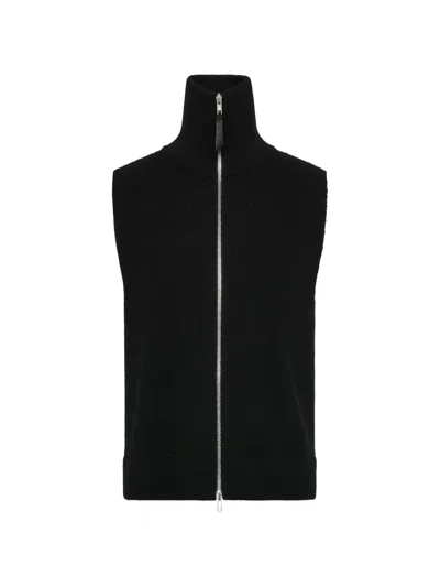 Maison Margiela High Neck Camionneur Zip Knit Vest In Black