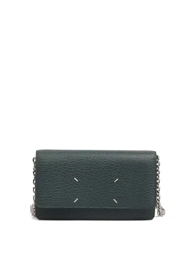 Maison Margiela Four Stitches Wallet With Chain In Green