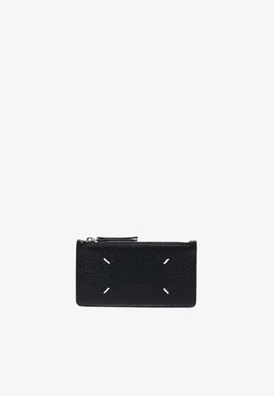 Maison Margiela Four Stitches Zip Cardholder In Grained Leather In Black