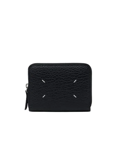 Maison Margiela Four Stitches Zip Wallet Small In Black
