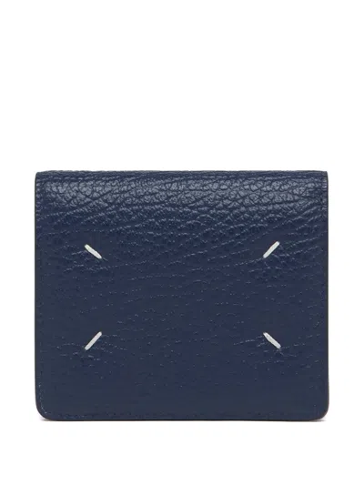 Maison Margiela Four White Stitches Grained Leather Wallet In Blue