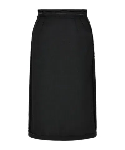 Maison Margiela Four White Stitches Pleated Midi Skirt In Black