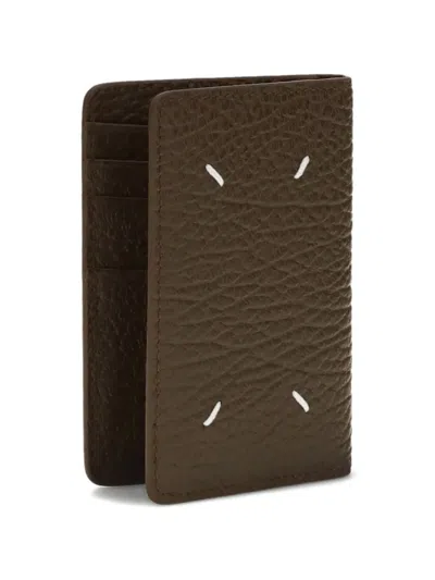 Maison Margiela Four-stitch Leather Card Holder In Brown