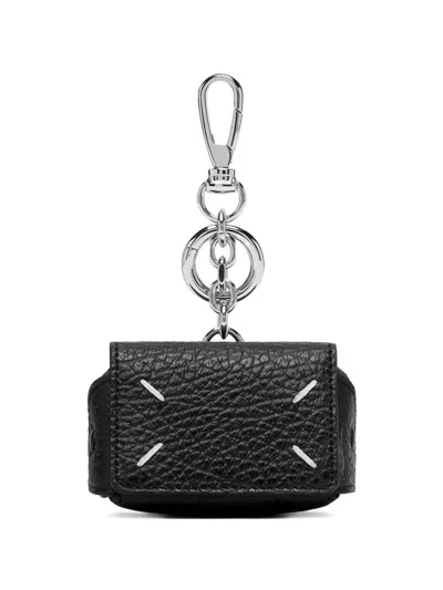 Maison Margiela Four-stitch Leather Keyring In Black
