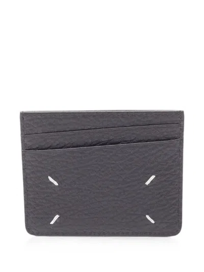 Pre-owned Maison Margiela Four-stitch Pebbled Card Case In Black