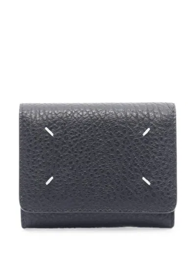 Pre-owned Maison Margiela Four-stitch Tri-fold Wallet In Black