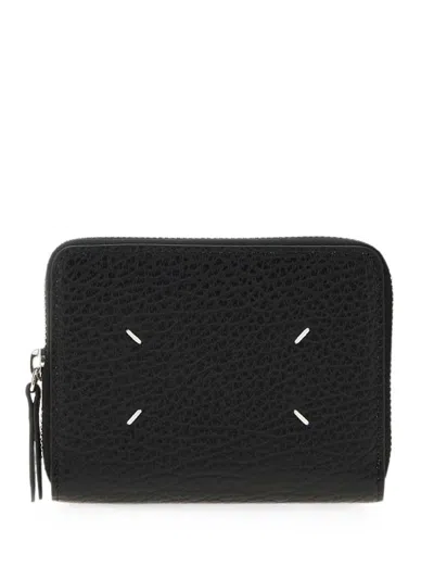 Maison Margiela Four-stitches Pebbled Leather Wallet In Black