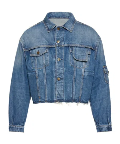 Maison Margiela Frayed Denim Jacket In Blue