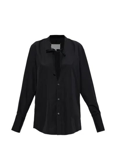 Maison Margiela Frayed-edge Tie-fastening Shirt In Black