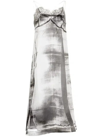 Maison Margiela Silk Tulle Midi Dress In Gray