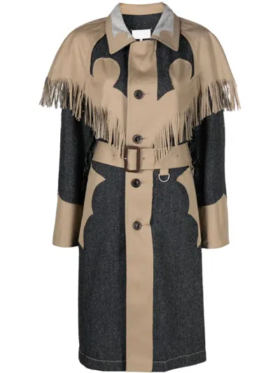 MAISON MARGIELA FRINGED PANELLED SINGLE-BREASTED COAT