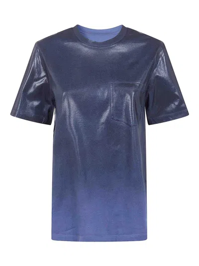 Maison Margiela Shiny Crew Neck T Shirt Chest Pocket In Blue