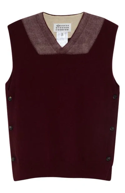 Maison Margiela Fuse Trompe L'oeil Virgin Wool Sweater Vest In Burgundy