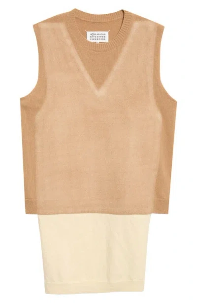 Maison Margiela Fuse Trompe L'oeil Virgin Wool Sweater Vest In Neutral