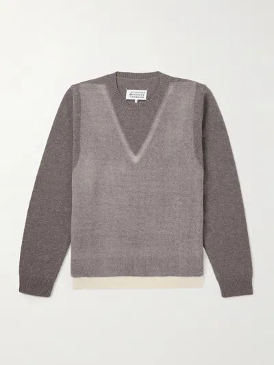 Maison Margiela Virgin Wool Crewneck Sweater In Fused Knit In Brown