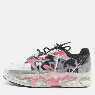 Pre-owned Maison Margiela Fusion Size 41.5 White/fuchsia Leather And Mesh Low Top Sneakers