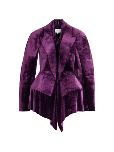 Maison Margiela Fusion Velvet Structured Blazer Woman Purple In Animal Print