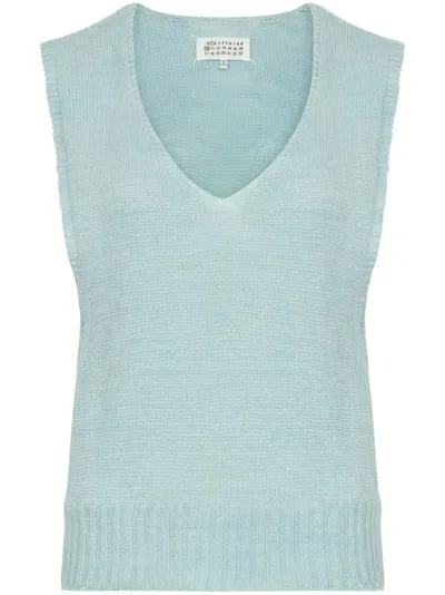 Maison Margiela Gardening Hemp Knit Vest Woman Light Blue In Green
