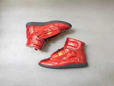 Pre-owned Maison Margiela Future High Tops 9 Red Leather Metallic Shoes In Red Black
