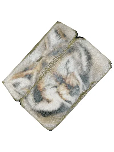 Pre-owned Maison Margiela Fw08 Margiela Airbrushed Wolf Snap Pouch Wallet Fox Tiger In Sand