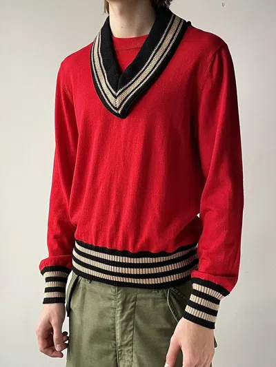 Pre-owned Maison Margiela Fw18 Deconstructed Varsity Wool Sweater In Red