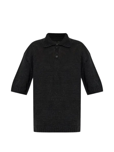Maison Margiela Gardening Hemp Buttoned Polo Shirt In Black
