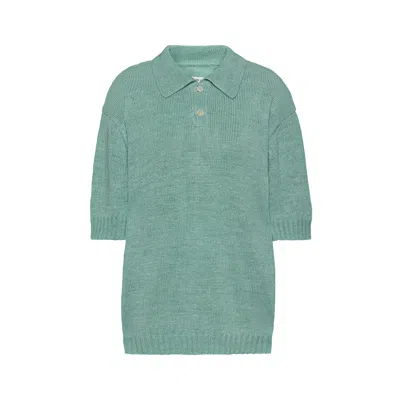 Maison Margiela Gardening Hemp Knit Polo Woman Light Blue