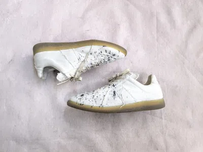 Pre-owned Maison Margiela Gat Canvas Paint Splatter 7 40 Cream White Shoes