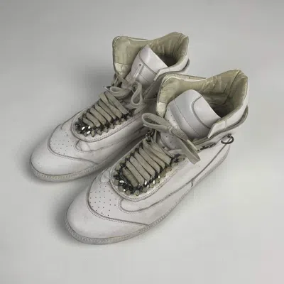 Pre-owned Maison Margiela Gat Hi Top Chain Leather Sneakers In White