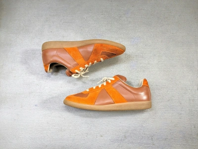 Pre-owned Maison Margiela Gat Replica 10 43 Orange Brown Leather Lows Shoes In Brown Orange