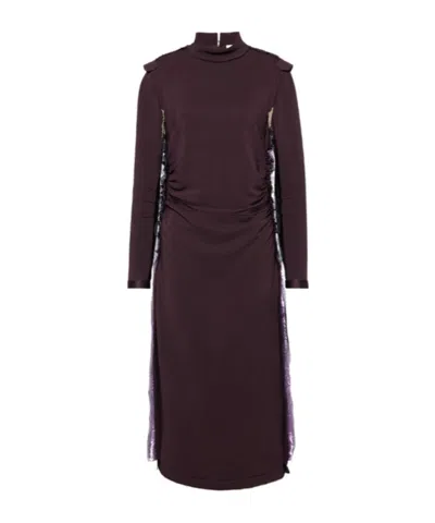 Maison Margiela High Neck Layered Midi Dress With Long Sleeves In Brown