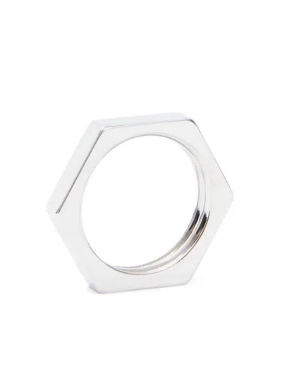 Maison Margiela Geometric Brushed Ring In Silver