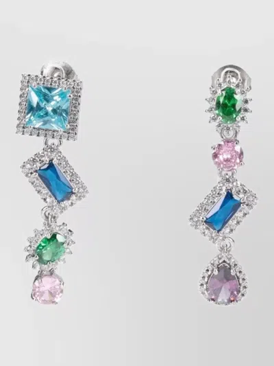 Maison Margiela Geometric Drop Earrings Silver Tone Gemstones