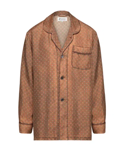 Maison Margiela Geometric-print Pyjama-style Shirt In Brown
