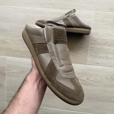 Pre-owned Maison Margiela German Trainer Slip-on Khaki Leather Shoes In Brown