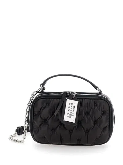 Maison Margiela 'glam Slam' Black Handbag With Logo Plate And Quilted Design