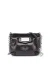 Maison Margiela Puffy Jet-black Leather Bag With Logo Patch And Silver Hardware In Black