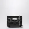 Maison Margiela Puffy Jet-black Leather Bag With Logo Patch And Silver Hardware In Black