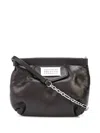 Maison Margiela Puffy Jet-black Leather Bag With Logo Patch And Silver Hardware In Black