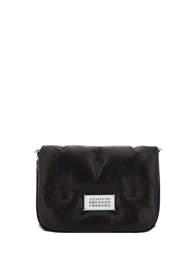 Maison Margiela 'glam Slam Small' Black Shoulder Bag With Logo Patch On The Front In Quilted Leather Woman