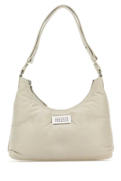 Maison Margiela Woman Chalk Nappa Leather Small Glam Slam Hobo Shoulder Bag In White