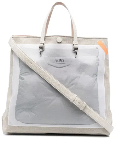 Maison Margiela Graphic-print Tote Bag In Taupe/greige
