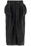 Maison Margiela Black Cotton Vintage Effect High-waisted Skirt In Blue