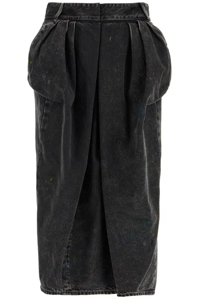 Maison Margiela Black Cotton Vintage Effect High-waisted Skirt In Blue