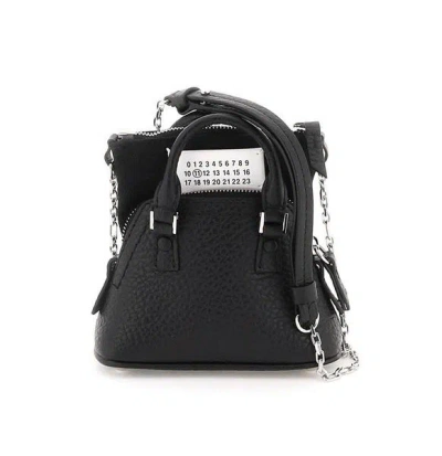 Maison Margiela Grained Leather Baby Handbag In Black With White Numeric Logo