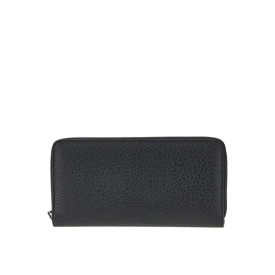 Maison Margiela Grained Leather Zip-around Wallet In Black