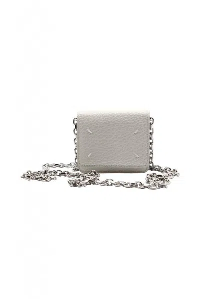 Maison Margiela Grainy Leather Wallet Chain Bags In Neutral