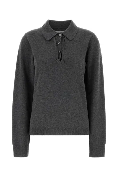 Maison Margiela Graphite Wool Polo Shirt For Women In Grey