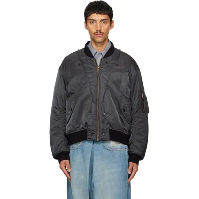 MAISON MARGIELA GRAY & BLACK REVERSIBLE BOMBER JACKET